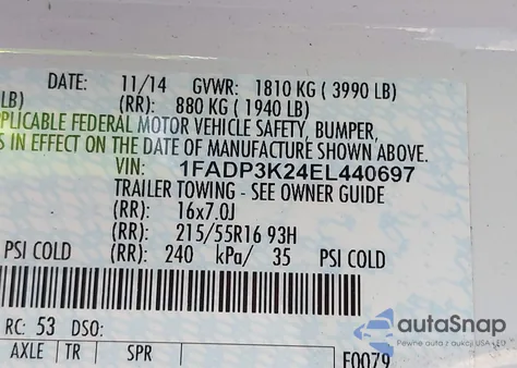 2014 Ford Focus Se из США, поврежденный, VIN 1FADP3K24EL440697